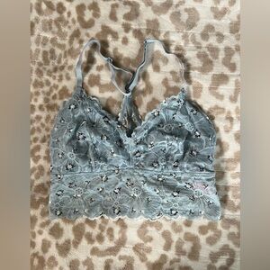 Lace Floral Bralette in Light Blue, Size Medium